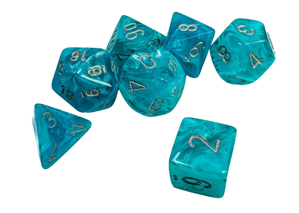 CHX27465: Cirrus Aqua/silver Polyhedral 7-Dice Set