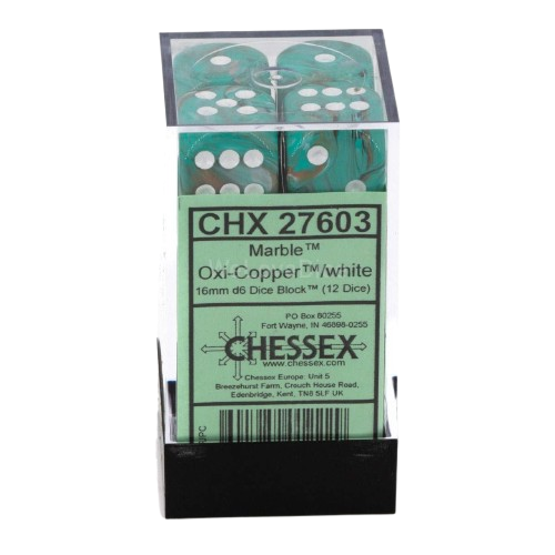 CHX27603: 12Ct D6 Dice Set Oxi-Copper/White