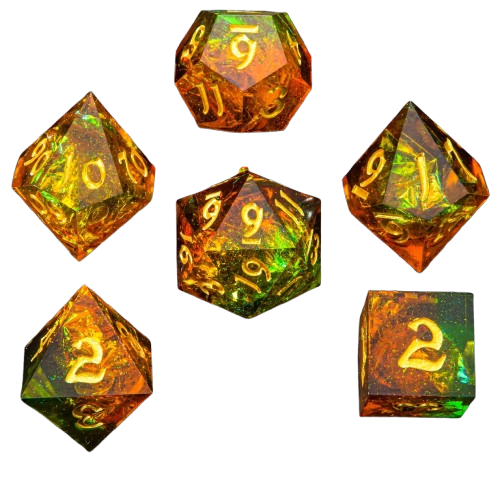 Captured Magic Handmade Sharp Edge Resin Dice-Orange Green Layered