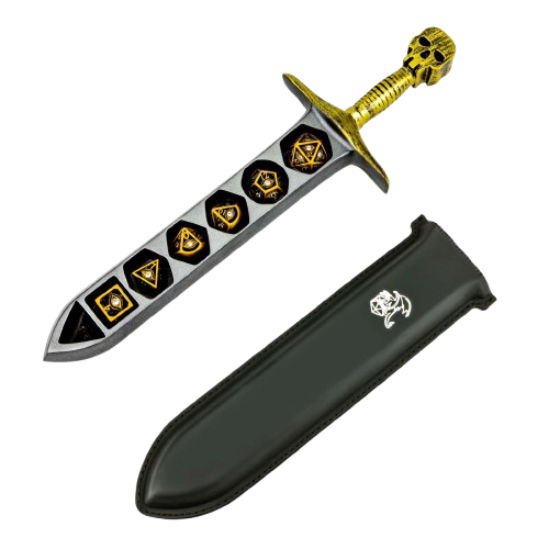 Grim Dagger Dice Case/Holder with sheath cover-Gold