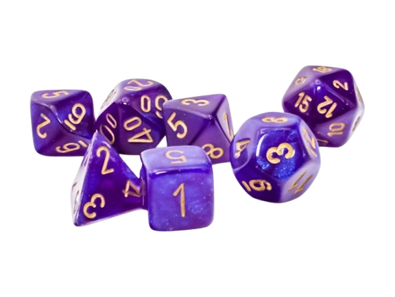 CHX 22587 Polyhedral 7-die set: Mega-hedral Borealis Royal Purple/gold