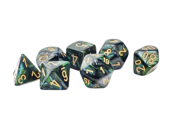 CHX 22415 Polyhedral 7-die set: Mega-hedral Scarab Jade/gold