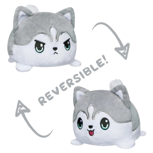 Reversible Husky Plush: Happy Gray and Angry Gray