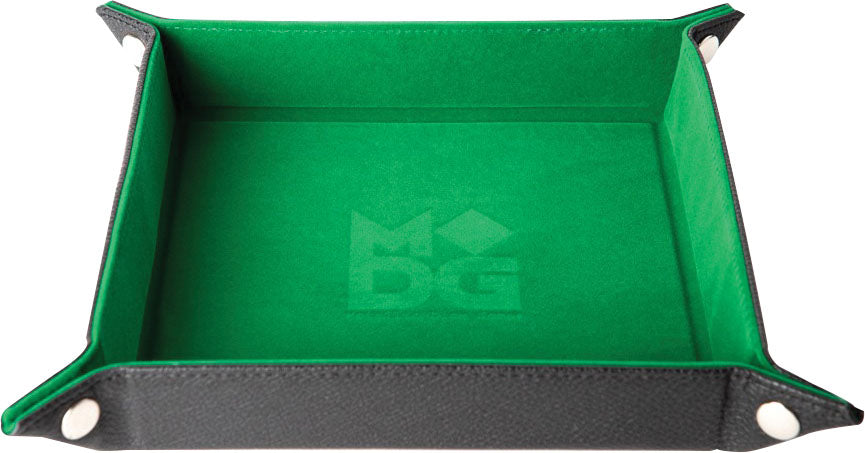 Velvet Folding Dice Tray with Leather Backing: 10in x 10in Green