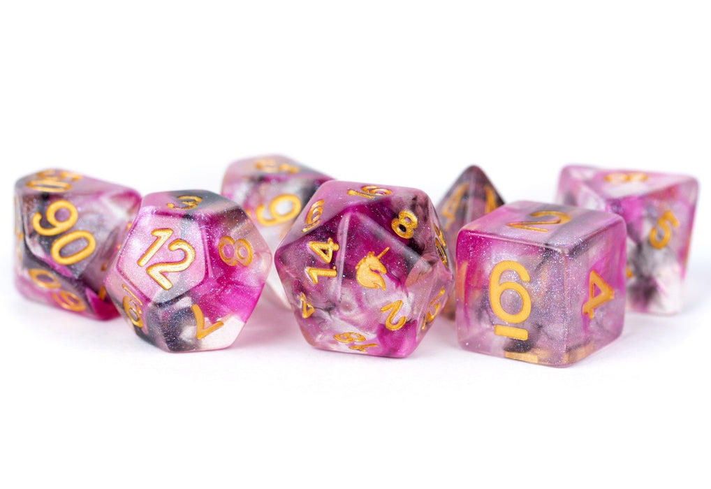 Unicorn Resin 16mm Polyhedral Dice Set: Blushing Steel (7)