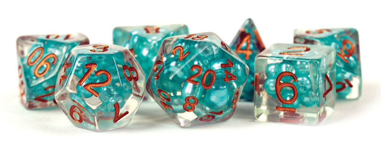 Pearl Resin 16mm Poly Dice Set : Teal /Copper Numbers (7)