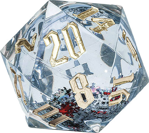 Snow Globe: 54mm D20 - Silver Ink Silver Glitter Red and Green Snowflakes