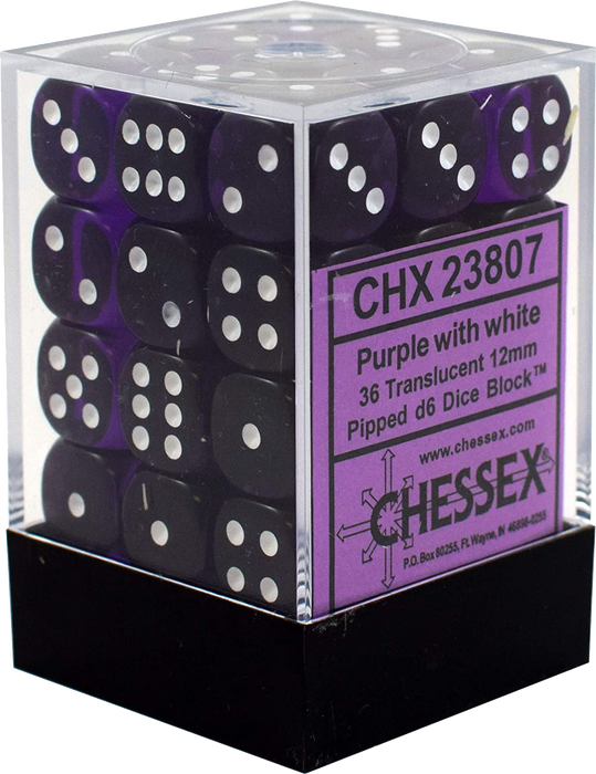 CHX 23807 Translucent Purple/white 36D6 Dice Block