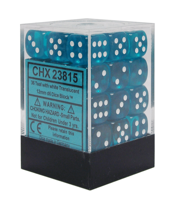 CHX 23815 Translucent Teal/white 36D6 Dice Block