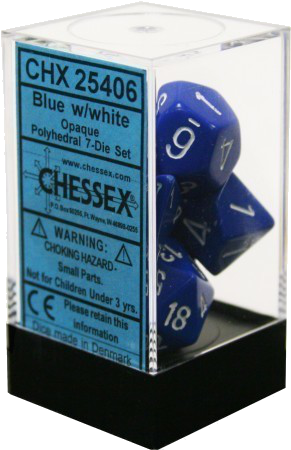 CHX 25406 Opaque Blue/White Polyhedral 7-Die Set