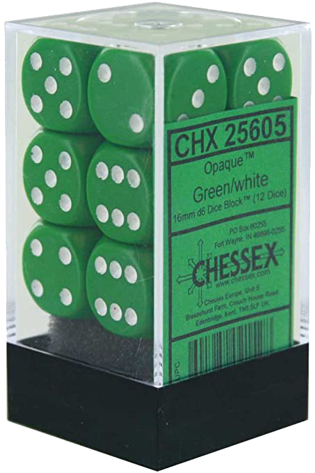 CHX 25605 Opaque Green/white 12D6 Dice Block