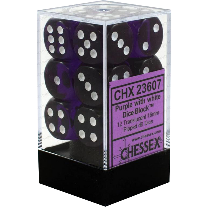 CHX 23607 Translucent Purple/white 12D6 Dice Block