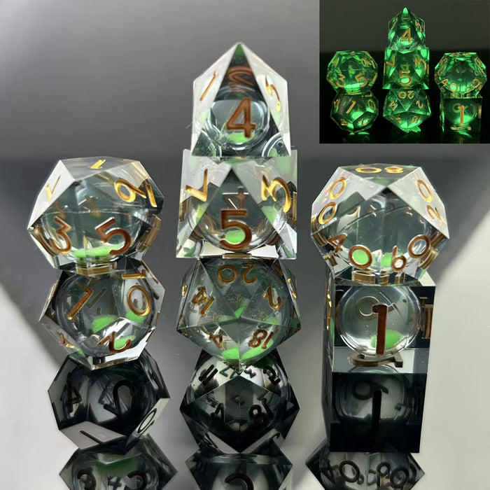 Sharp Edge Glow in the Dark Liquid Core RPG Dice Set - Green Mist