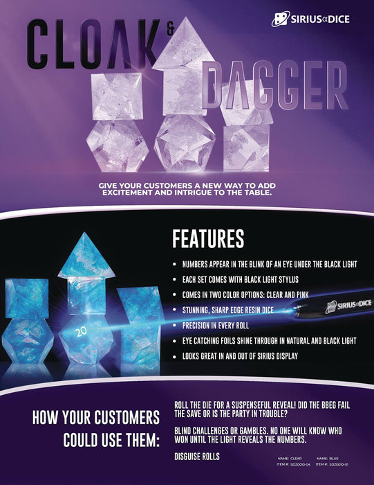 RPG Dice Set (7): Cloak and Dagger - Clear