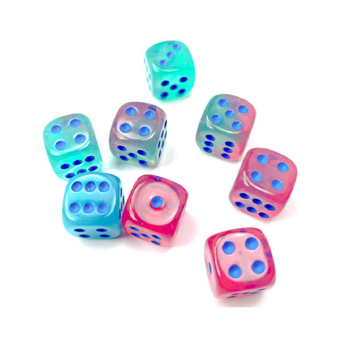 GEMINI® 12MM D6 GEL GREEN-PINK/BLUE LUMINARY™ DICE BLOCK™ (36 DICE)