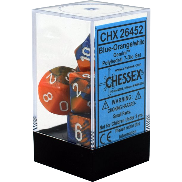 CHX 26452 Gemini Blue-Orange w/White Polyhedral 7-Die Set