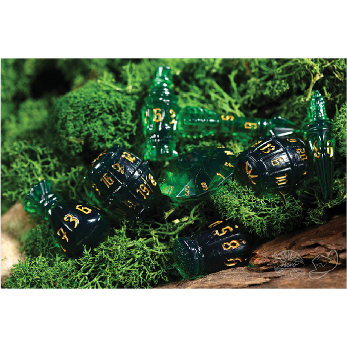 POLYHERO ROGUE 8 DICE SET EMERALD EMISSARY